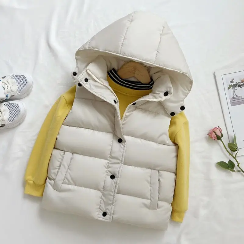 

Winter Cotton Warm Fashion Hooded Vest for Boys Girls Thickened Sleeveless Jacket for Children Waistcoat Coat Kids Clothes Tops