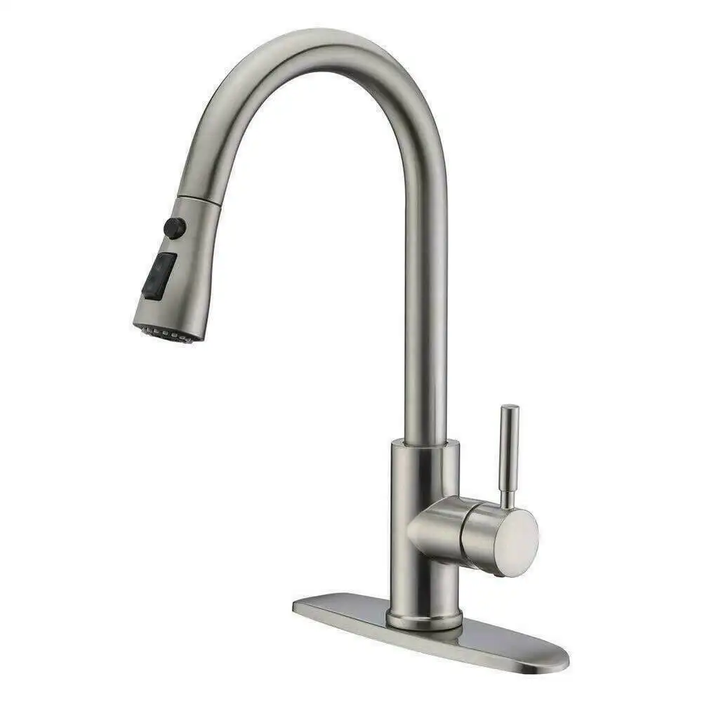 

Kitchen Sink Faucets with Pull Down Sprayer High Arc Single Handle with Water Lines
