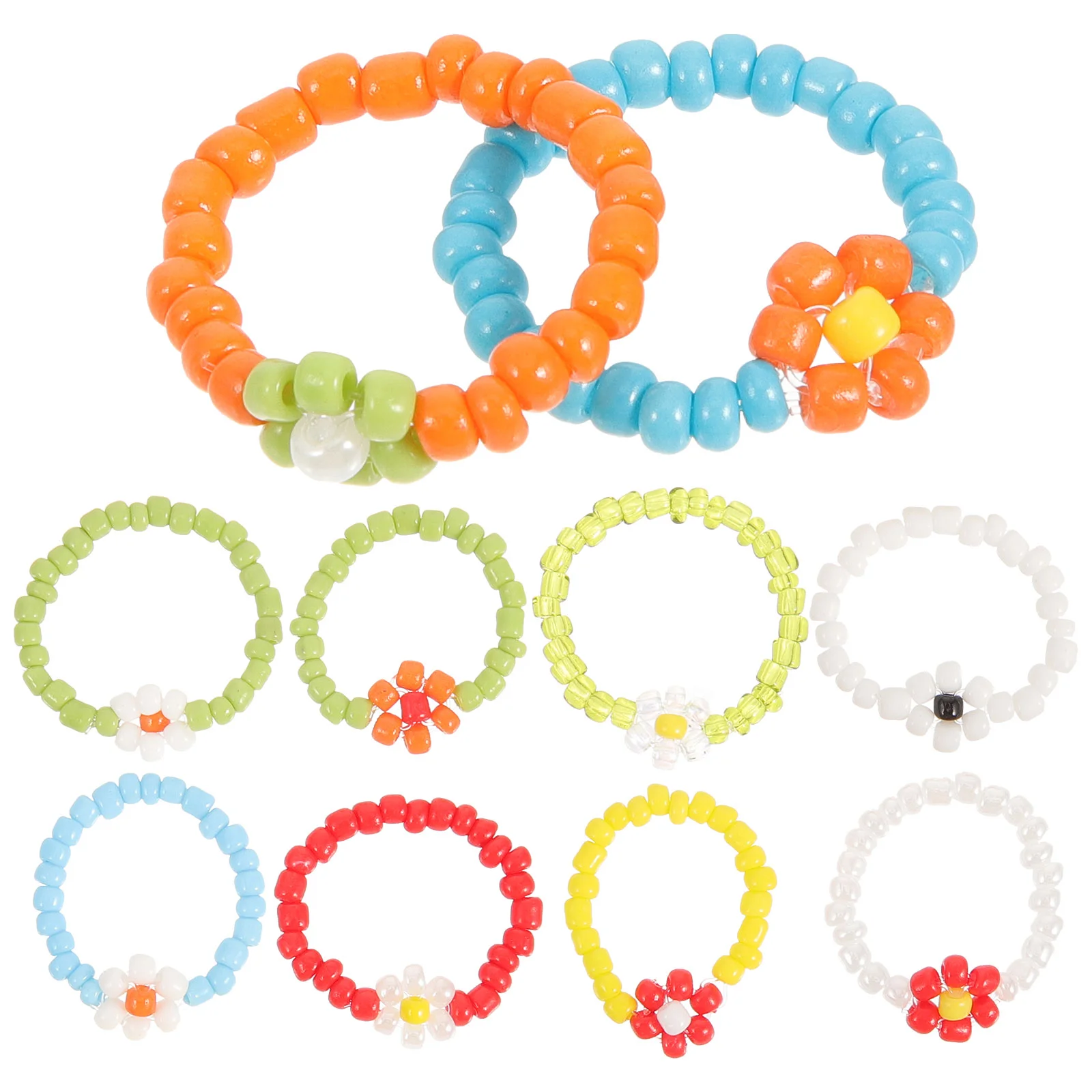 

10pcs Beaded Rings Flower Bead Rings Cute Women Finger Rings Beaded Jewelry