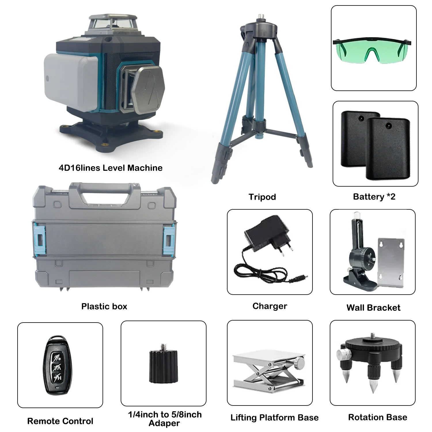 

JAUHI 16 Lines Laser Level Green Line 4D SelfLeveling 360 Horizontal Vertical Li-ion Battery Remote Control tripod Laser Level