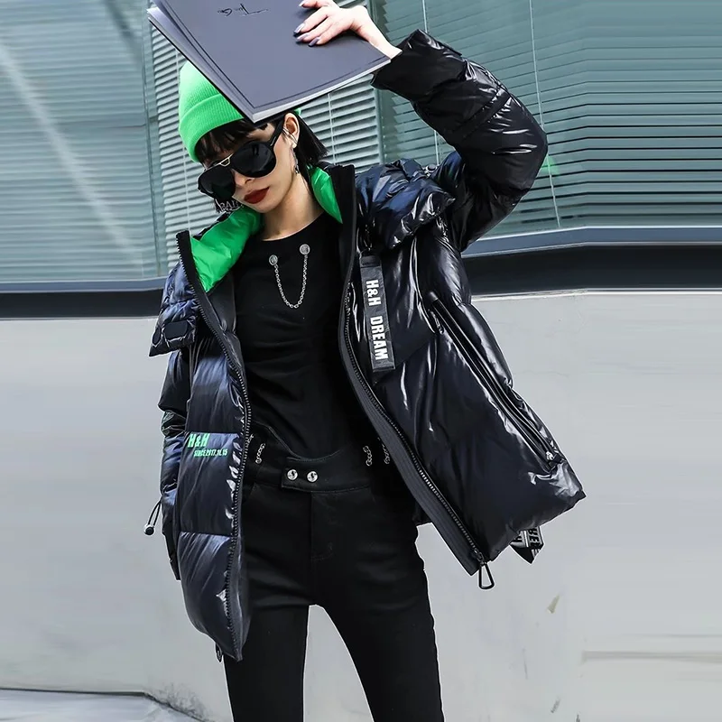 Winter Bright Down Jacket Women Fashion Brand 2022 New Short Hooded Disposable Trend Thick Warm White Duck Down Coats Female