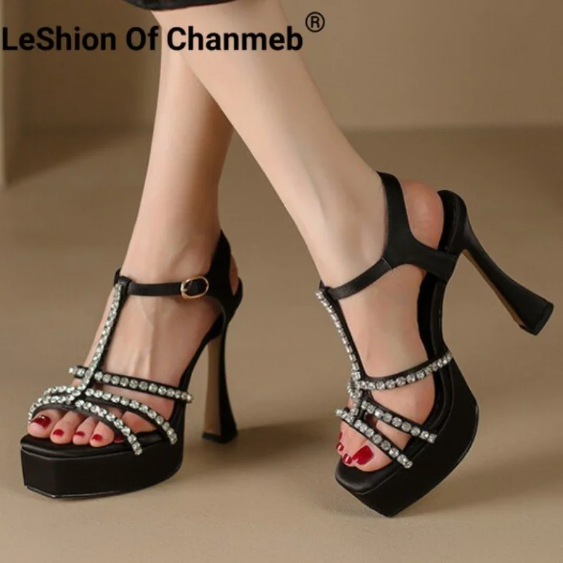 

Шелковые атласные сандалии Leshion Of Chanmeb, женские Вечерние туфли на очень высоком каблуке на платформе с Т-образным ремешком, ярко-розового цве...