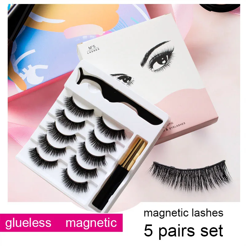 

Magnetic Eyelashes 3D Faux Mink Eyelash Makeup Magnet Lashes Eyeliner Tweezers Set Natural Handmade False Lashes Short Faux Cils