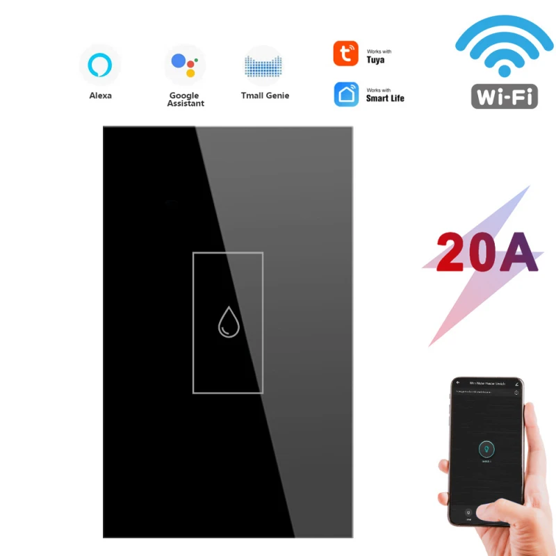 

Умные выключатели США, сенсорный выключатель с дистанционным управлением через приложение, с таймером, 20 А, настенный смарт-выключатель, аксессуары для голосового управления громкоговорителем, черный