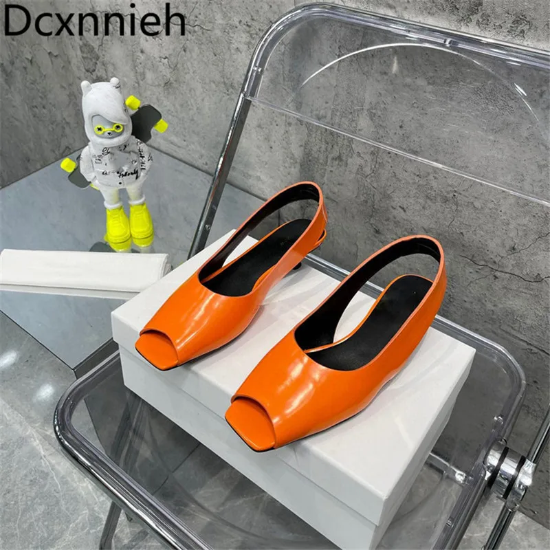 

Summer New Women Sandals Shiny Real Leather Open Toe Sandals Kitten Heel Back Strap Ladies Career Slingbacks Shoes Woman 2022