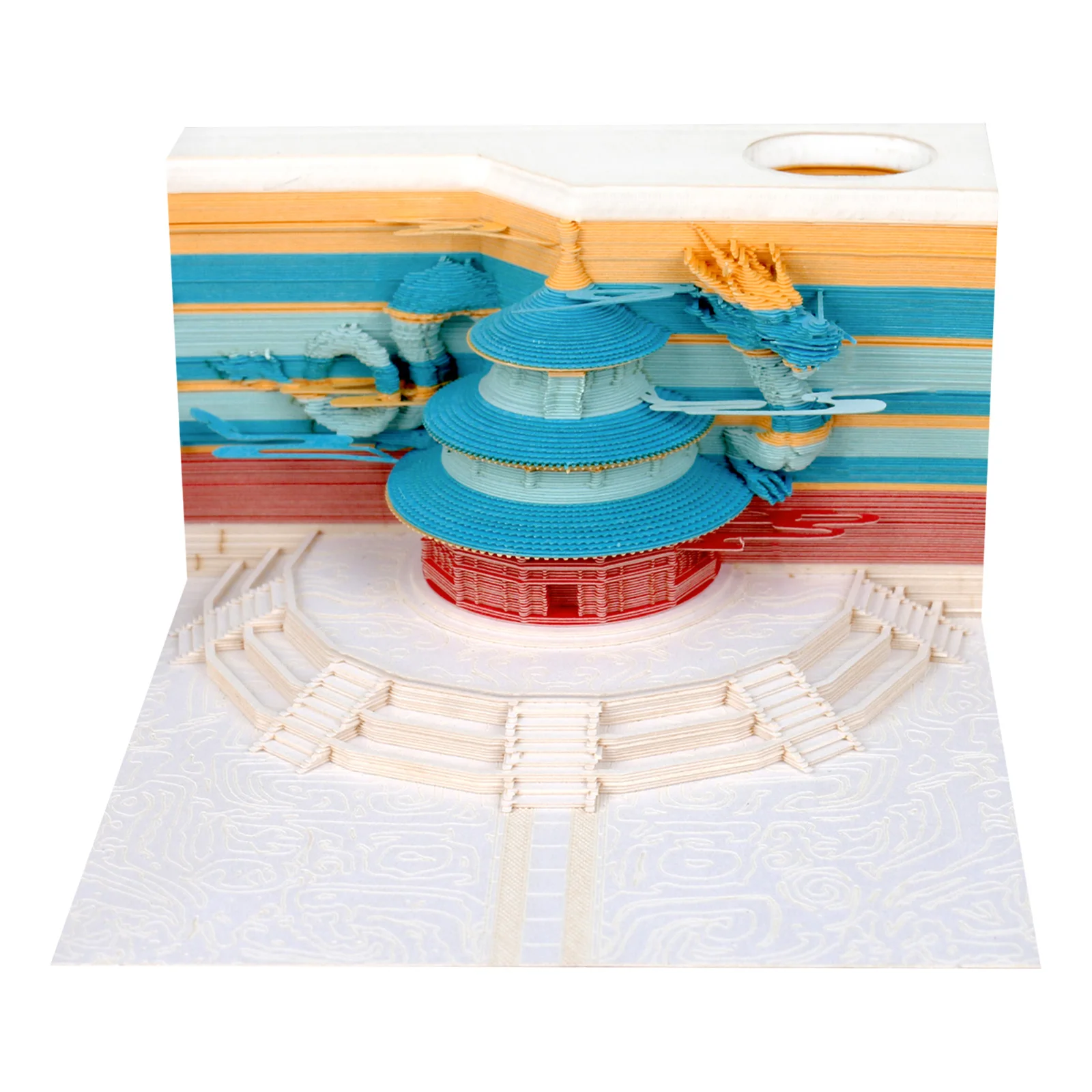 Omoshiroi Blocks 3D Memo Pad Temple Of Heaven Led Notepad Pen Holder Calendar Art Sticky Notes Office Stationery Holiday Gifts