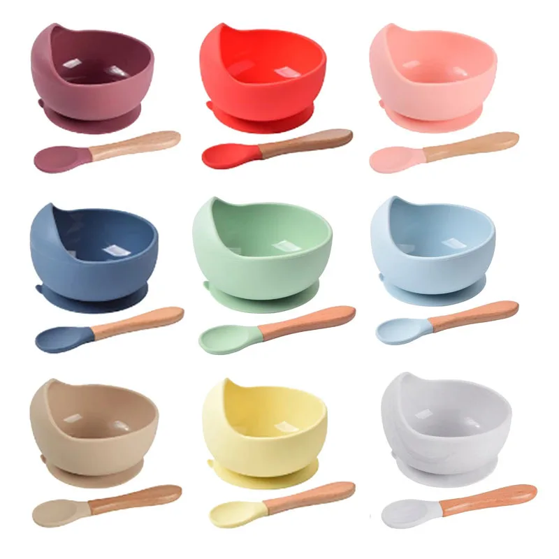 

2Pcs/set Silicone Baby Feeding Bowl Tableware for Kids Waterproof Suction Bowl with Spoon Children Dishes Kitchenware Baby Stuff