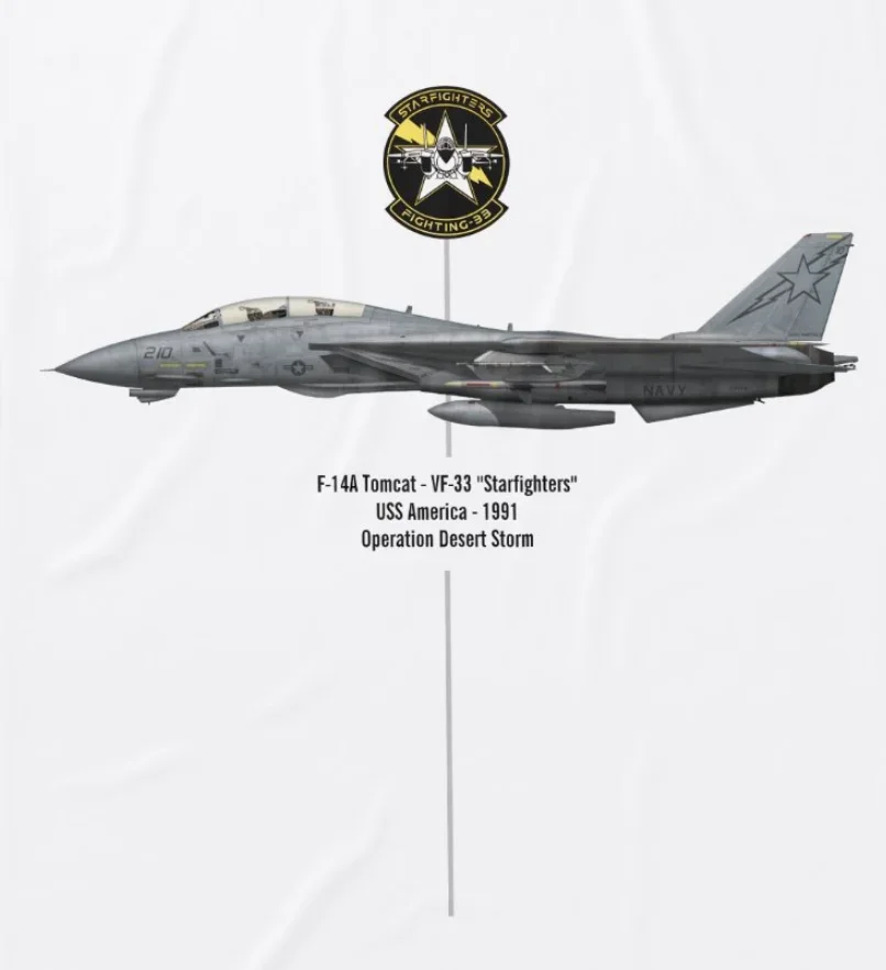 Футболка DR.GESTEE Operation Desert Strom VF-33 Starfighters F-14A Tomcat из хлопка