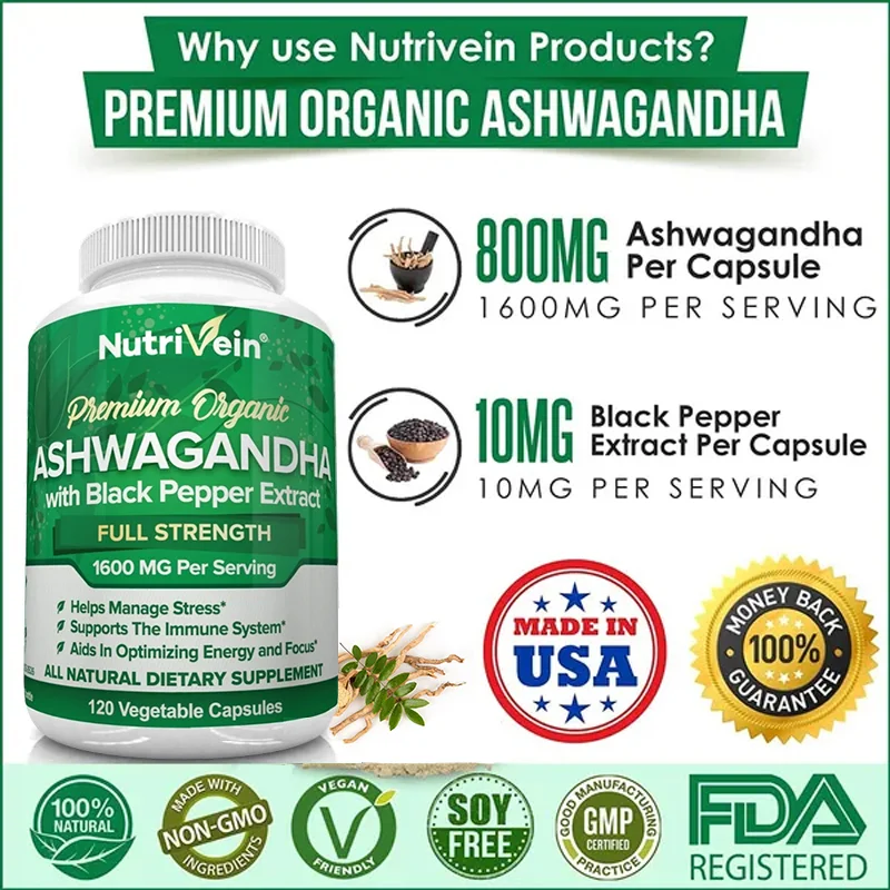 

Organic Ashwagandha - Supports The Immune System, Adrenal System, Thyroid, Maintains Healthy Blood Sugar and Cholesterol Levels