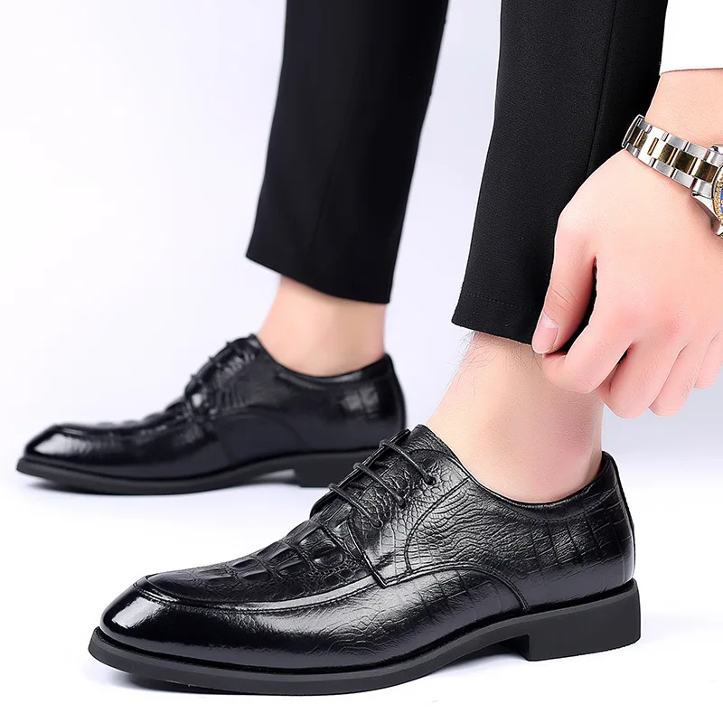 

Genuine Leather Pointed Toe Derby Shoes Men Business Casual Shoes Mens Formal Dress Shoes Black Shoes Men Wedding Shoes