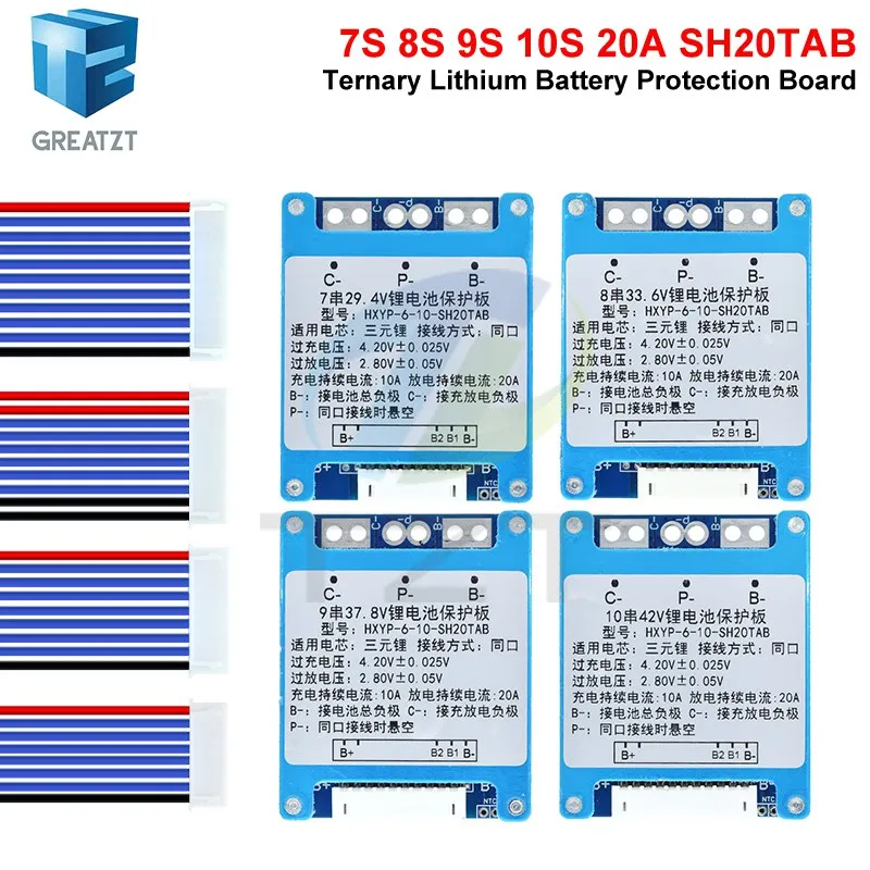 Фото Плата защиты литий-ионных аккумуляторов TZT 1/3 шт. 7S 8S 9S 10S 3.7V 20A BMS 29.4V/33.6V/37.8V/42V с балансировкой/NTC №3