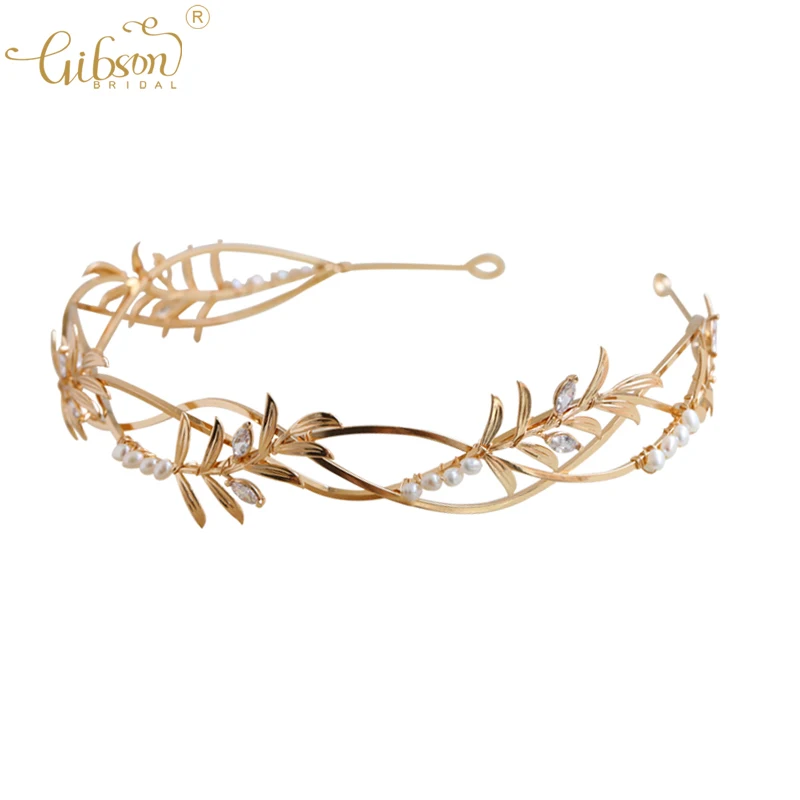 

Handmade Hair Band Tiara Copper Leaf Freshwater Pearl Accessories Headband Bridal Jewelry Hairband