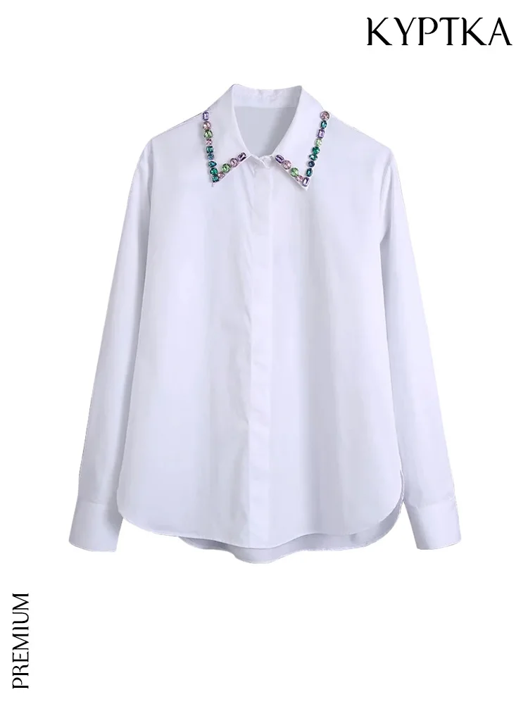 

Модная женская Асимметричная блузка KYPTKA в винтажном стиле с длинным рукавом и пуговицами, женские блузки, шикарные топы