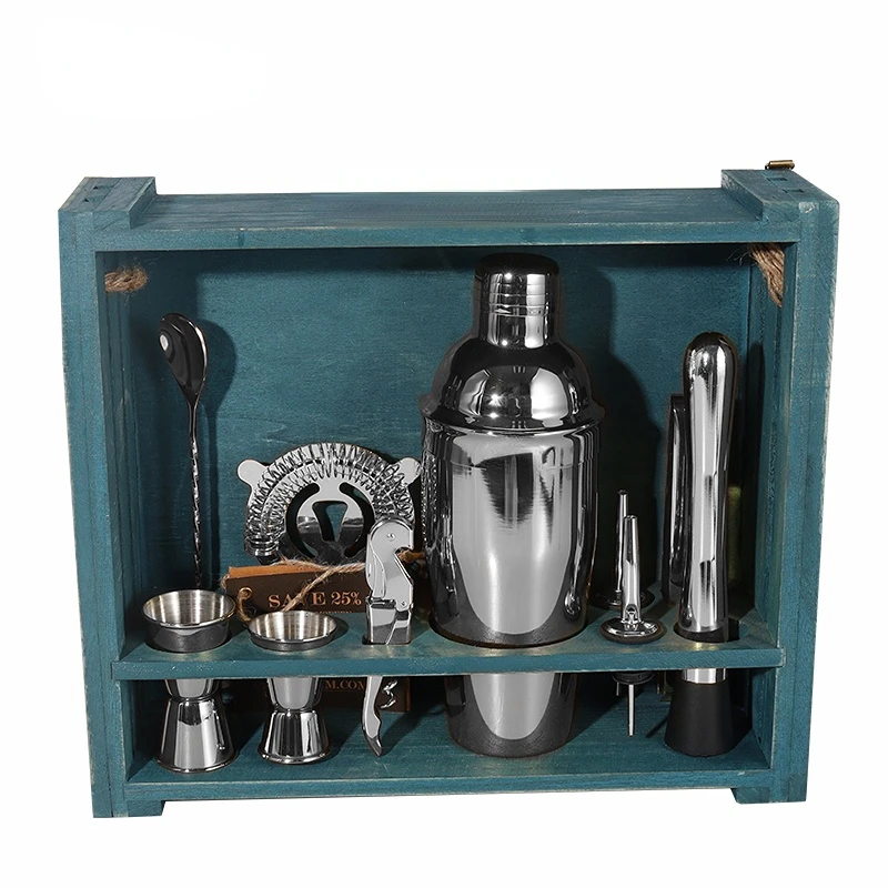 

Stainless Steel Tools Bartender Bartending Double Making Kit Boston 800Ml With Stand Black Blue Cocktail Shaker Bar Tool Set