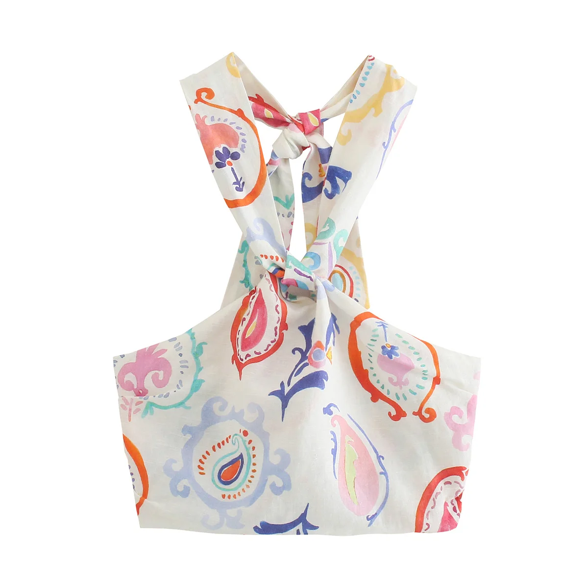 

Women 2023 New Fashion summer sexy multicoloured Short print Tops Vintage Backless elastic force frenulum Female Chic Tops