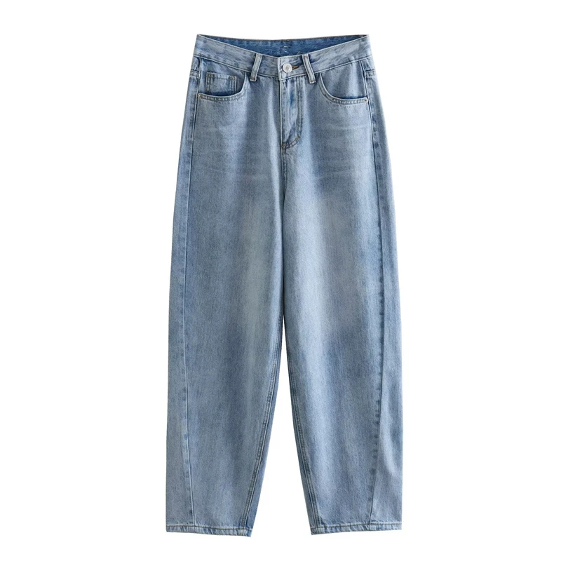 Jenny&Dave American Style Retro Girls Washed High Waist Loose Mom Jeans Fashion Blue Boyfriend Harem Jeans Women