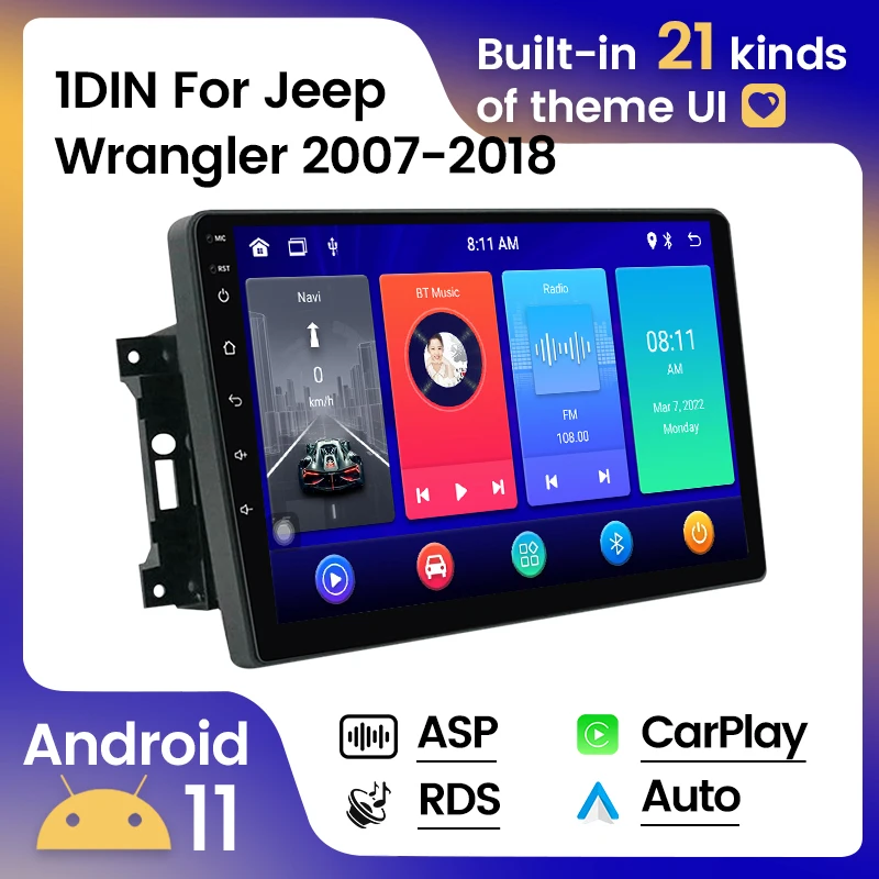 

1DIN Android 8G 128G Car Radio For JEEP Compass Commander Grand Cherokee Wrangler Liberty Patriot Multimedia Player Carplay+Auto