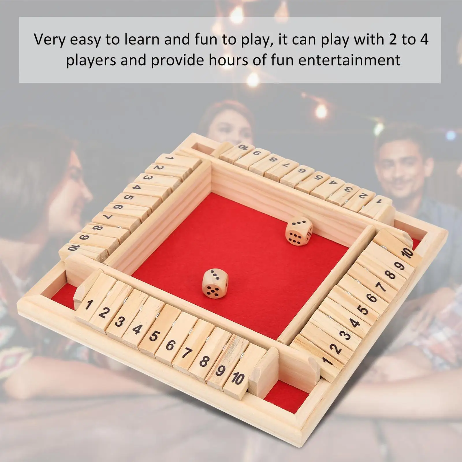 

Four Sided 10 Numbers Shut The Box Wooden Flaps & Dice Set Deluxe Board Game Party Club Games for Adults Families P7Y6
