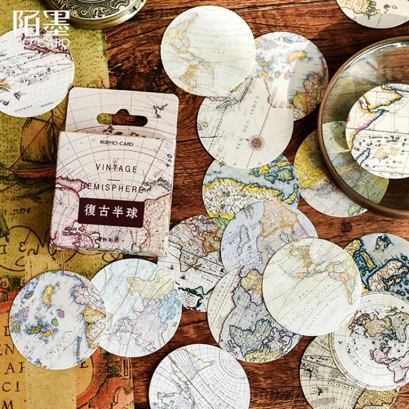 

Decor 46pcs/pack Vintage Hemisphere Adhesive Diy Sticker Stick Label Notebook Album Diary Decor Stationery Stickers Kids Gift