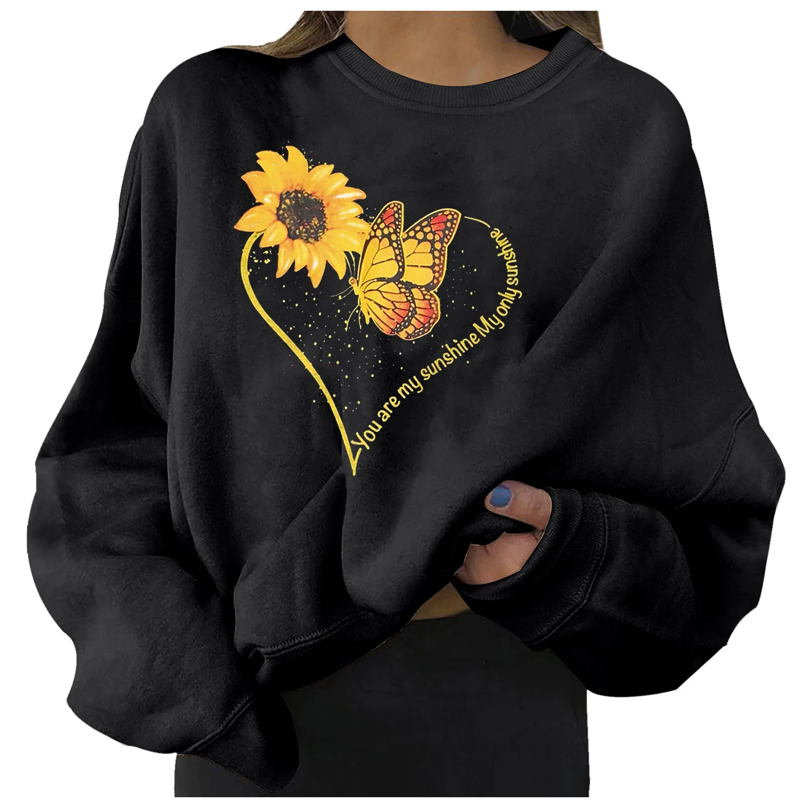 

Autumn 2022 Ladies Flower Print Pullovers Women Fashion Butterfly Sweatshirts Winter Female Loose Casual Jumper Tops Oversized