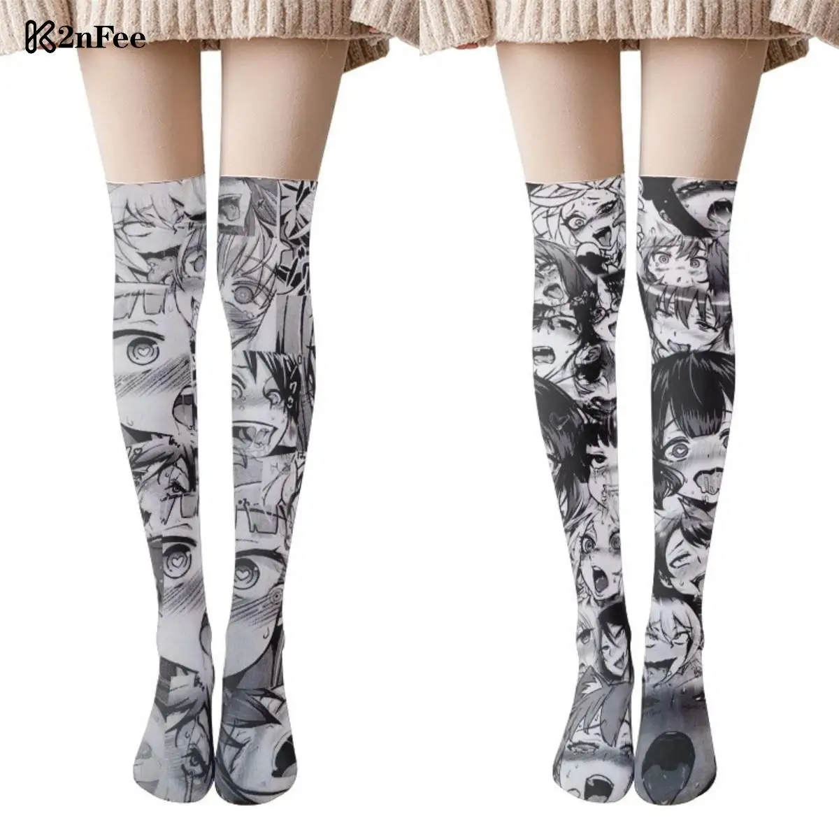 

1Pair Anime Cosplay Printed Stockings Lolita Gothic Overknee Tights Socks Long Knee Stockings Sexy Costume Women Girls Socks