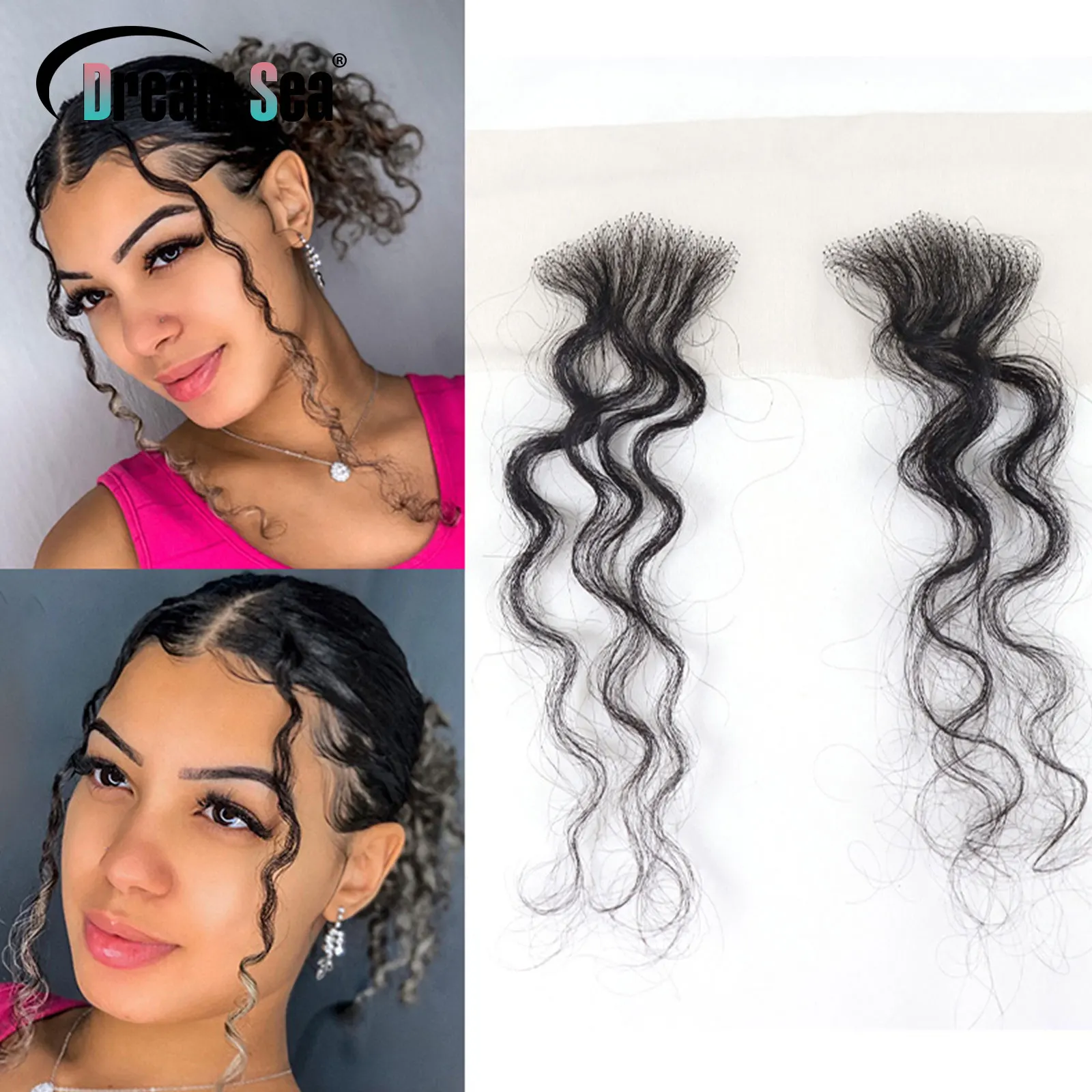 Invisible Swiss Transparent Lace Reuseable Curly Baby Hair Edge Human hair 1 Pair Natural Hairline Remy Hair Strips For Women