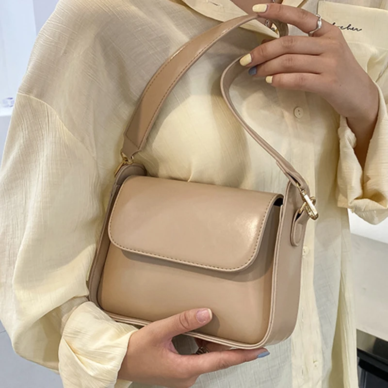 

Chic Simple Small Flap Shoulder Bags For Women Solid Color Pu Leather Handbag Clutch Lady Crossbody Purse Messenger Bag
