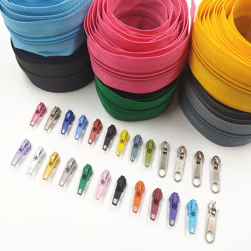 

1/2/3/5/8/10 Meters 3# Long Nylon Zippers Rolls with 2/4/6/10/16/20 Pieces Zipper Slider For Tailor Sewing Accessories