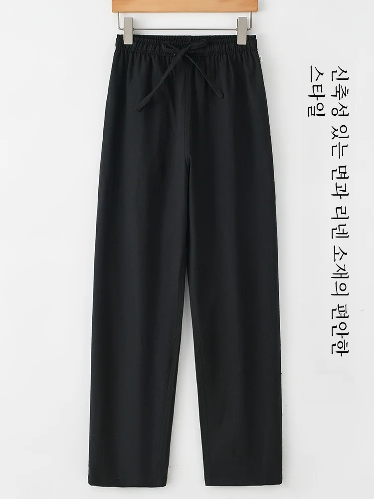 Мужские Стрейчевые брюки из хлопка и льна прямые повседневные со средней талией