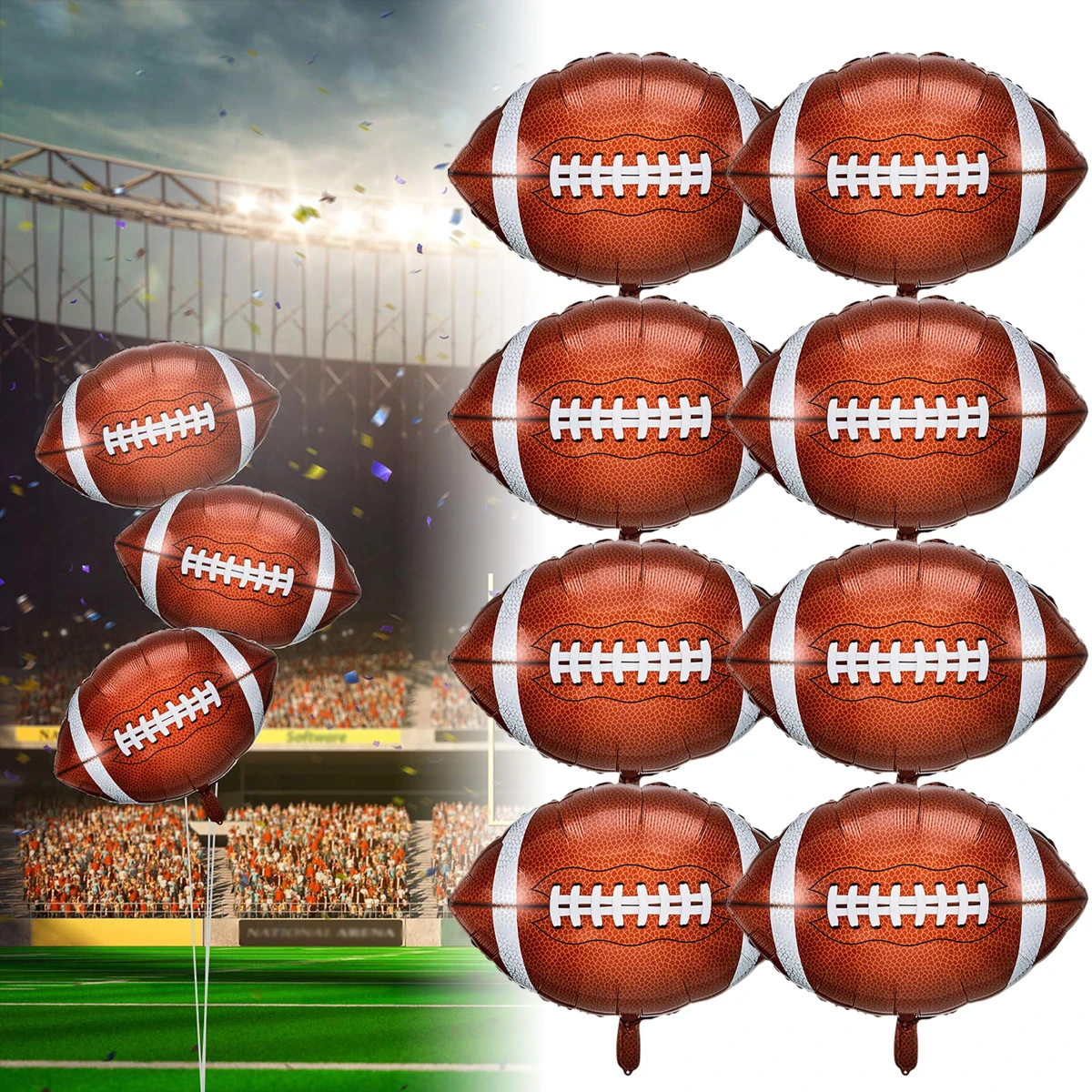 

8Pcs Football Balloons Football Party Balloons Aluminum Film Reusable Rugby Balloon Football Foil Balloons Set Durable Premium