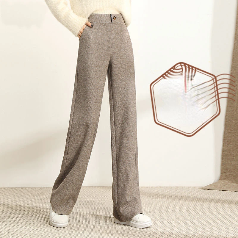 

Women's 2022 Autumn Winter High Waisted Casual Long Suit Pants Female Korean Office Lady Woolen Loose Wide Leg Trousers A68