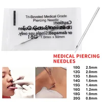 200Pcs Piercing Needles 12G/13G/14G/20G Disposable Body Art Piercing Needles E.O.Gas Sterilized Permanent Makeup Tattoo Needles