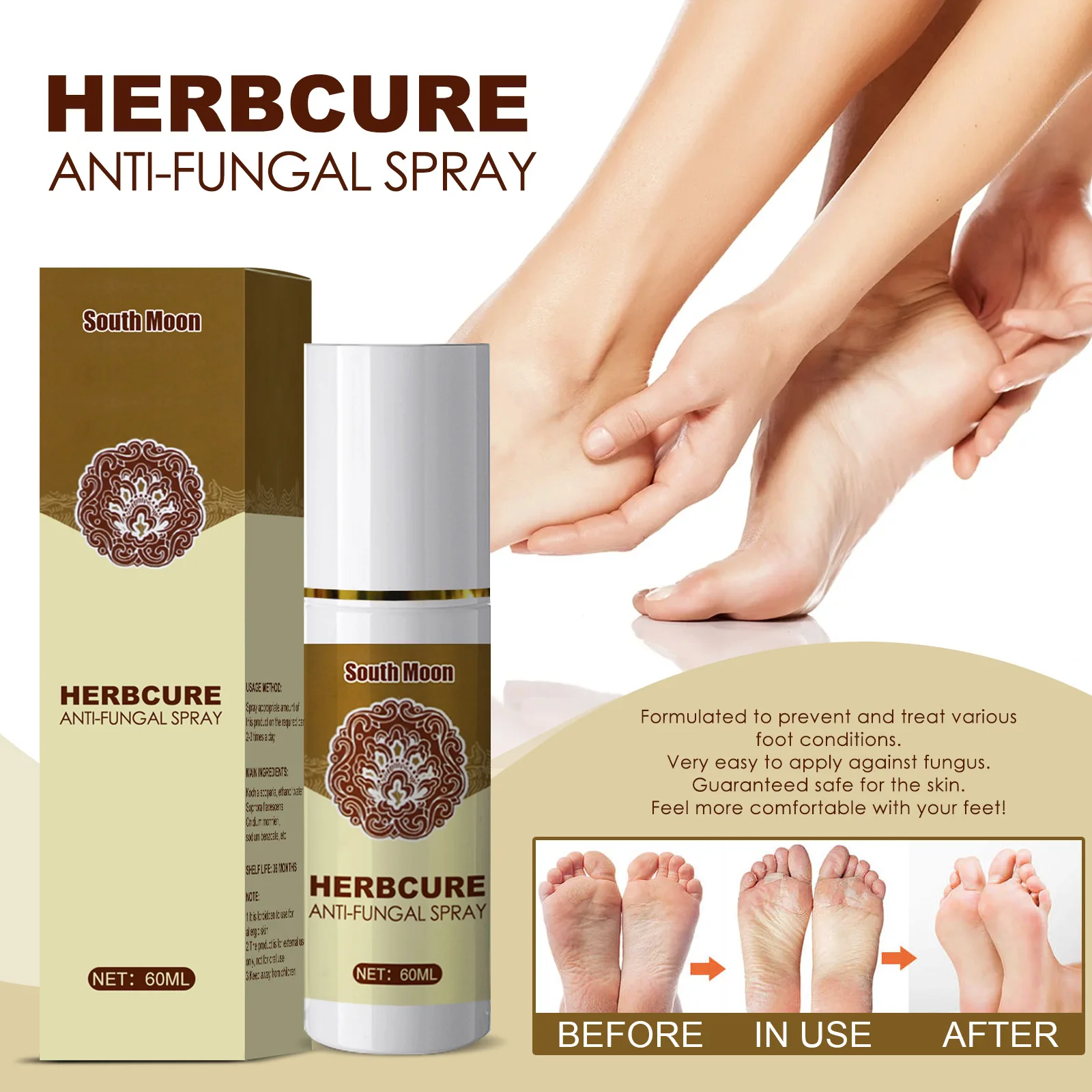 

60ml Fungal Combat Feet Spray Foot Sterilize Spray Herbal Anti-fungal Infection Toe Treatment Onychomycosis Anti Bacterial