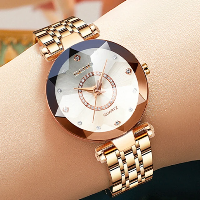 Elegant Crystal Watches for Women Luxury Brand Quartz Waterproof Leather Strap Blue Diamond Ladies Wrist Watches Reloj Mujer