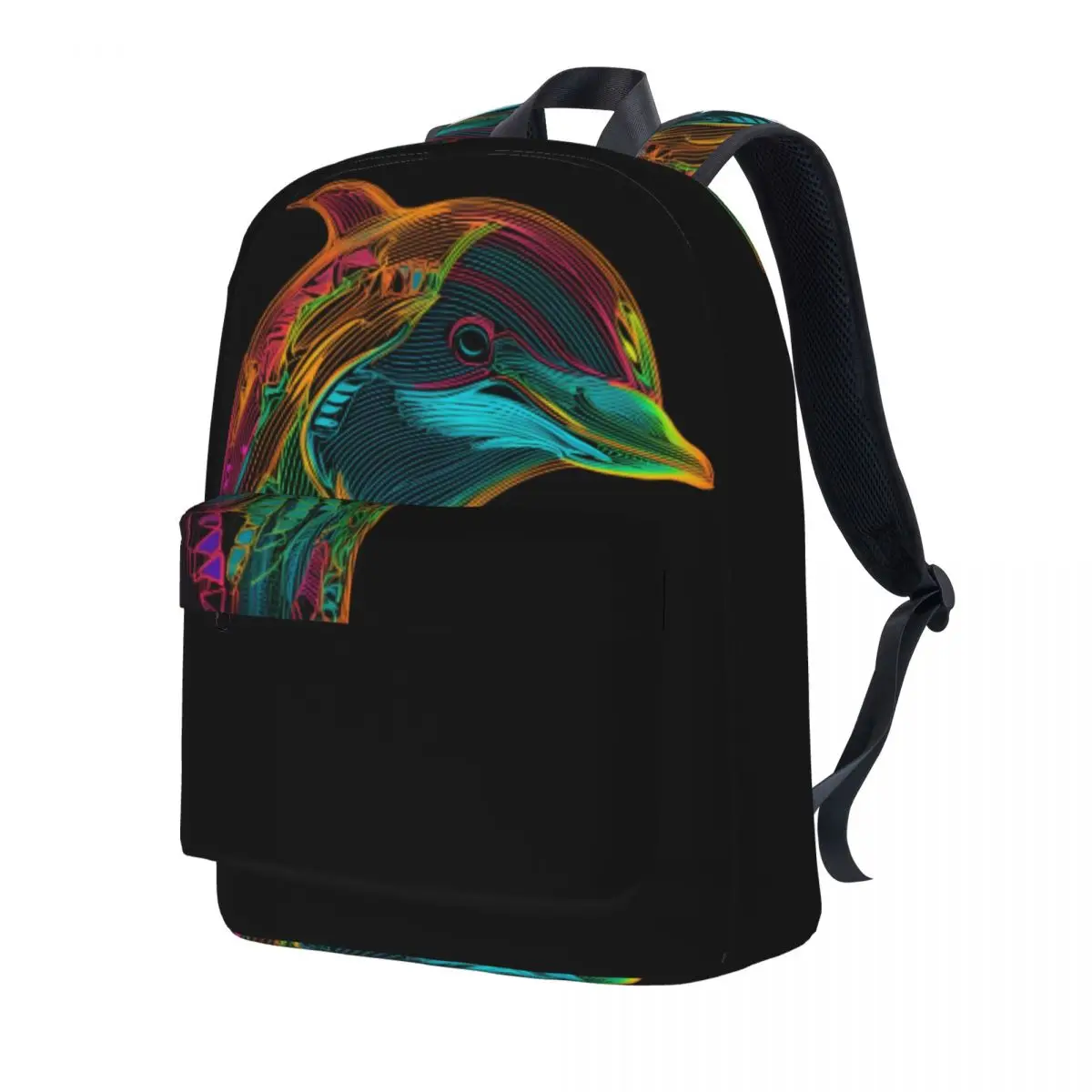 

Dolphin Backpack Female Line Art Neon Durable Backpacks Polyester Funny High School Bags Trekking Custom Rucksack