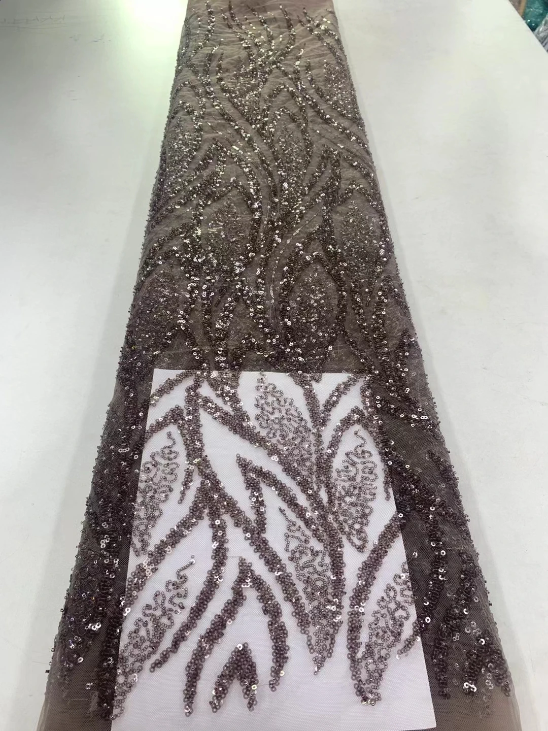 

Coffee French Wedding Handmade Dress Fabric Sequins Pearls Tulle Embroidery Designer Sewing Lace Fabrics