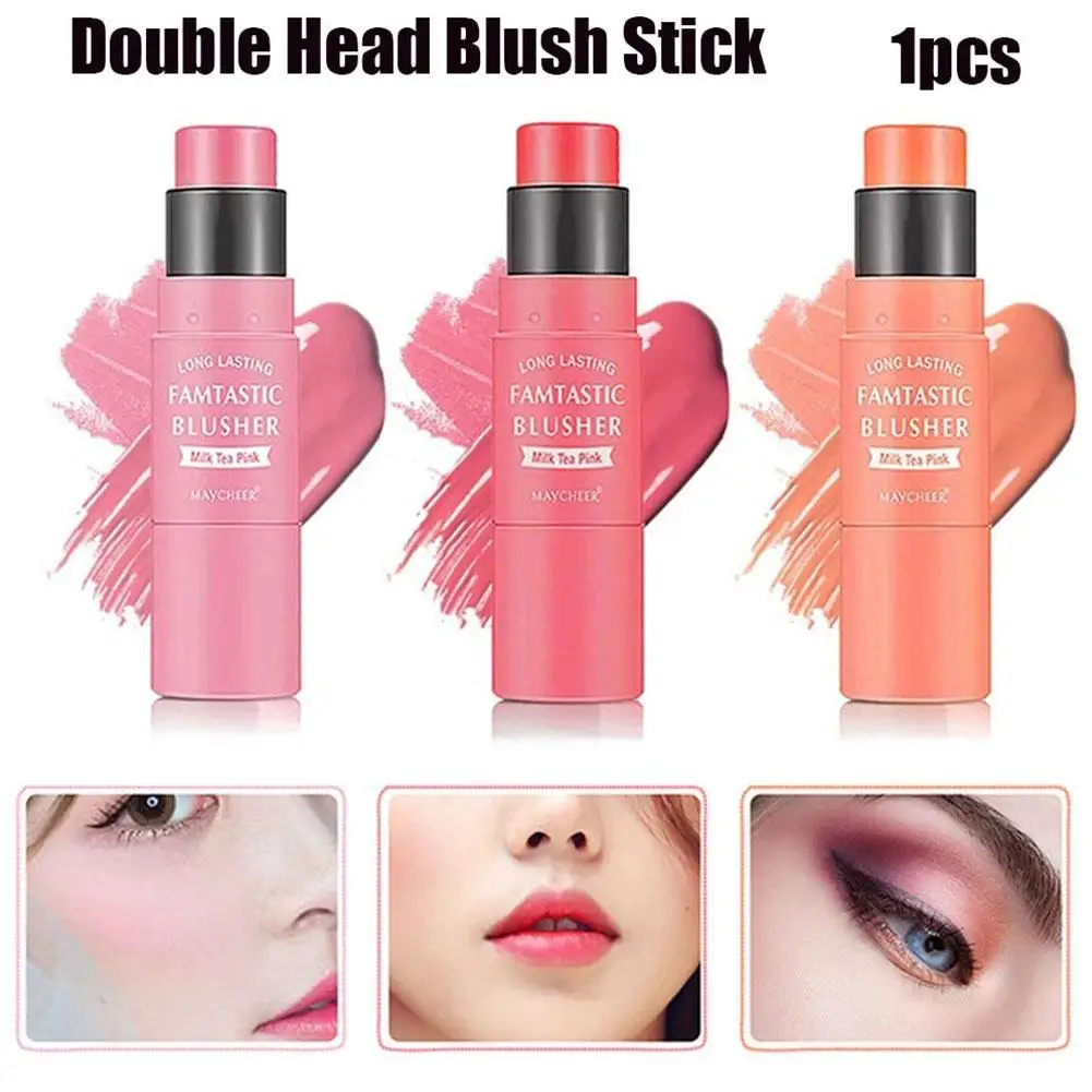 

3 Colors Double-headed Blush Stick With Brush Face Makeup Stick Waterproof Creamy Brighten Rouge Lasting Blusher Peach Z0j8