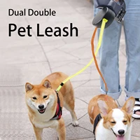 dual dogs pet leash ropes auto retractable pet dog cat traction rope adjustable double dogs walking leash pet collar supplies