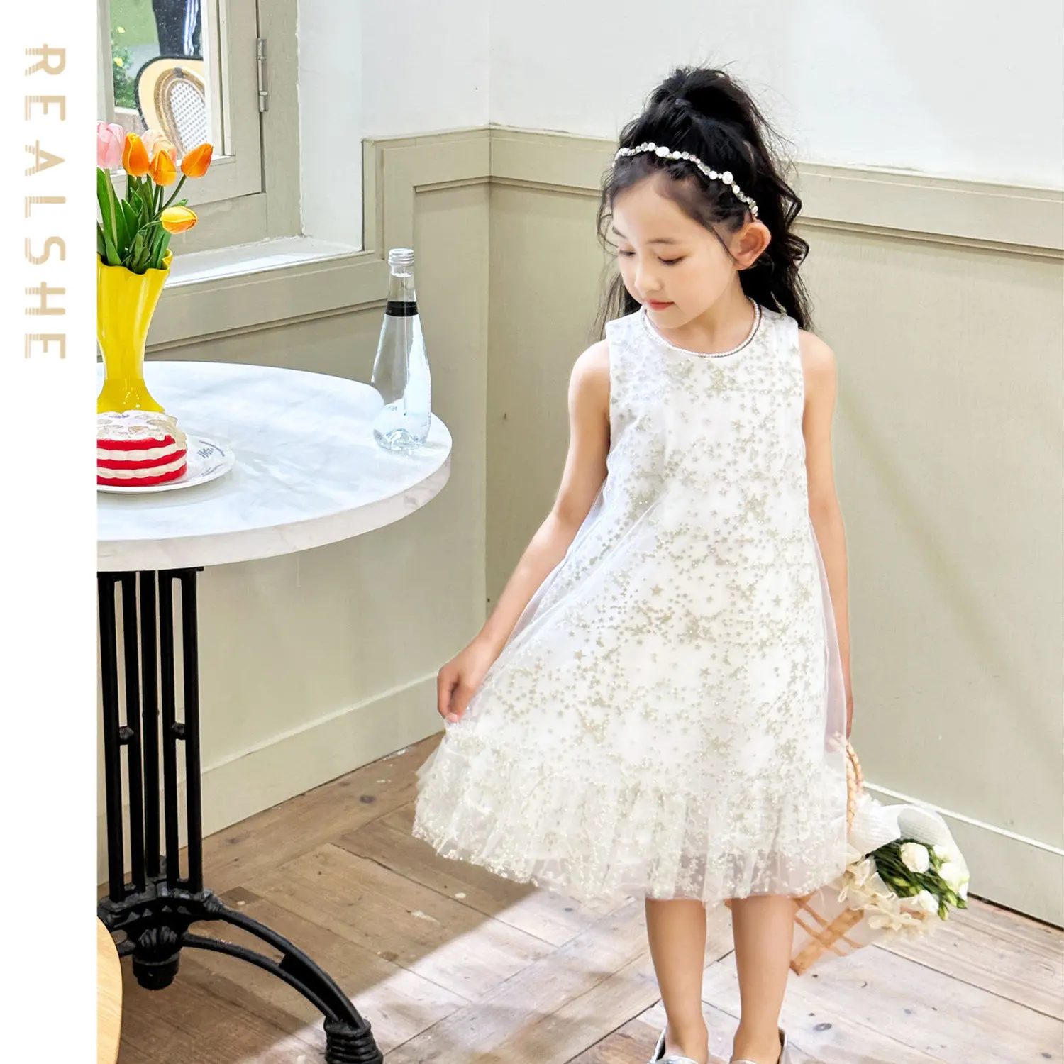 

New 2023 Sequined Girls Dress Wedding Party Princess Dress Kids Clothes Sleeveless Dress Children's Vestidos for 3-8T