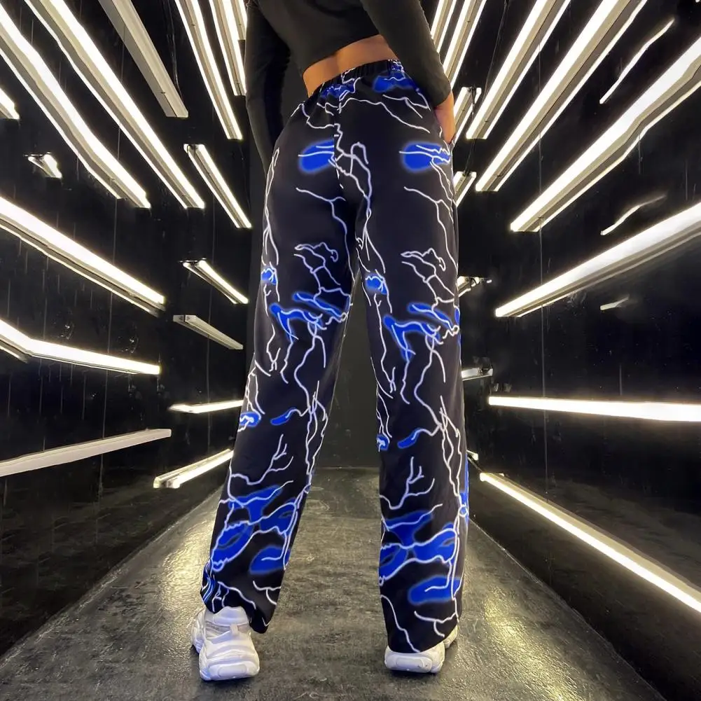 

Irregular Lines Printing Simple Loose Wide Leg Summer Trousers Graphic Print Sports Trousers Lightweight Female Clothing