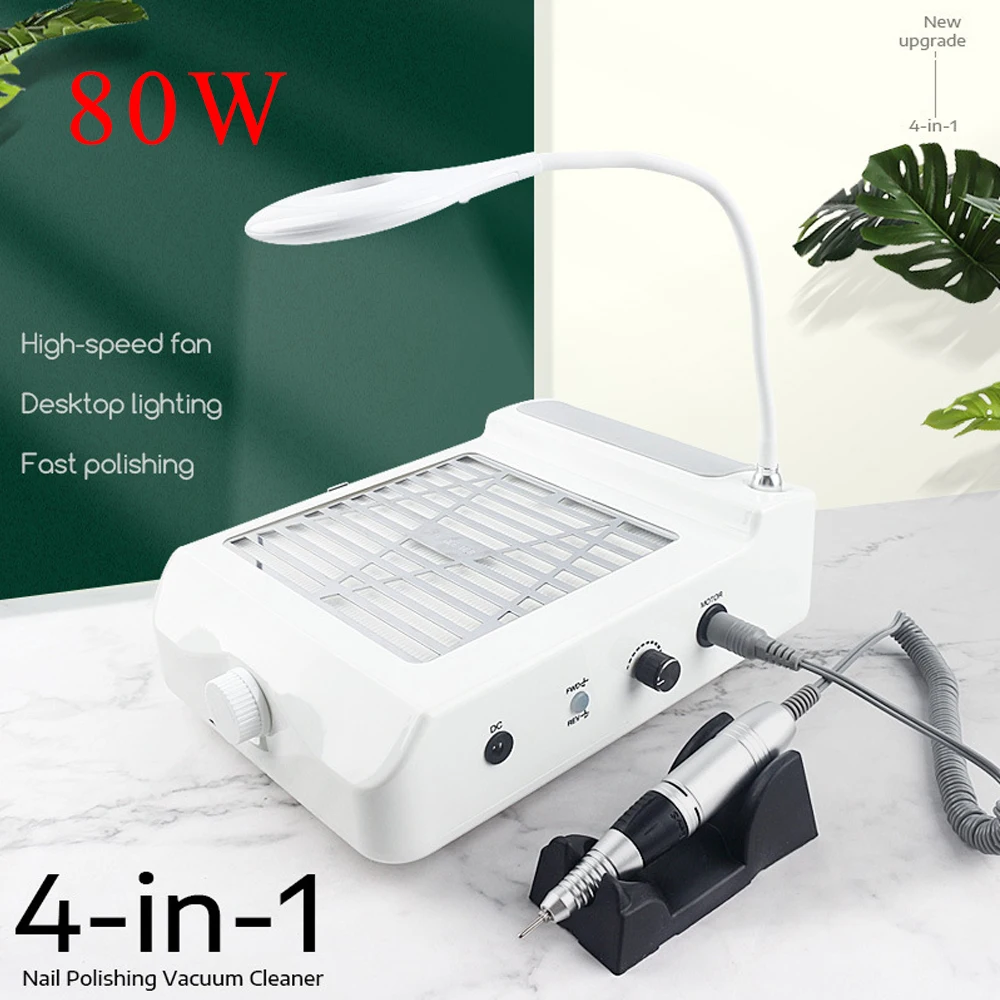 

4-in-1 80W Nail Vacuum Cleaner With Fitter Professional Electric Nail Fan Dust Manicure Suction Nail Polish Cleaner PedicureTool