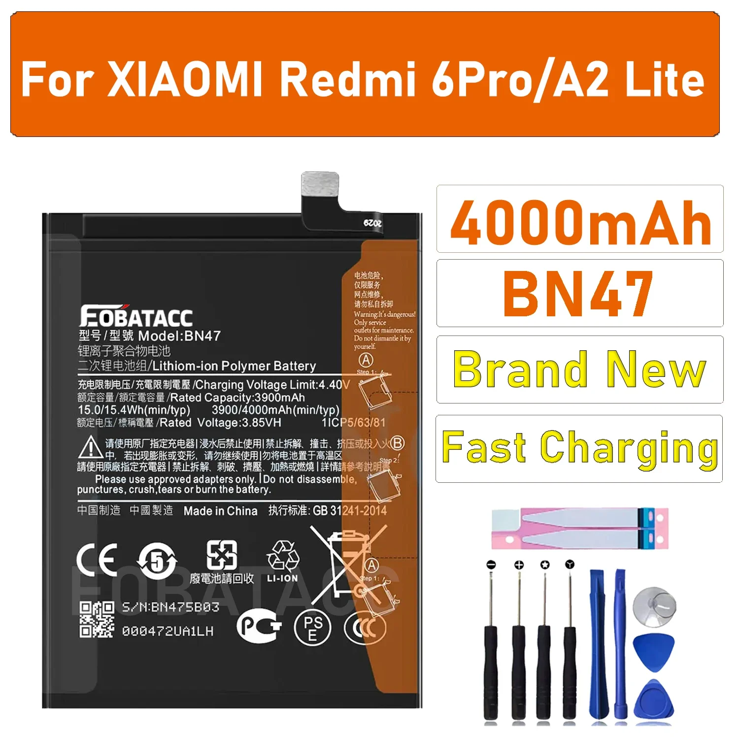 100% оригинальный аккумулятор BN47 для детей 2025 года Xiaomi Mi 6Pro/A2 Lite 4000 мАч