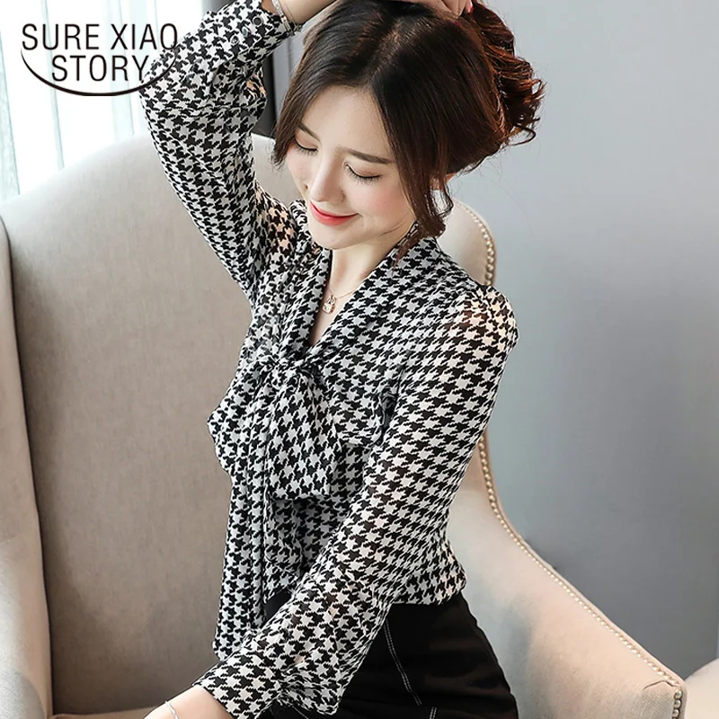 

Bow Lattice Long Sleeve Chiffon Shirts Blusa Mujer Elegante Blouses Woman Blusas Mujer De Moda 2022 Offfice Ladies Tops 6436 50