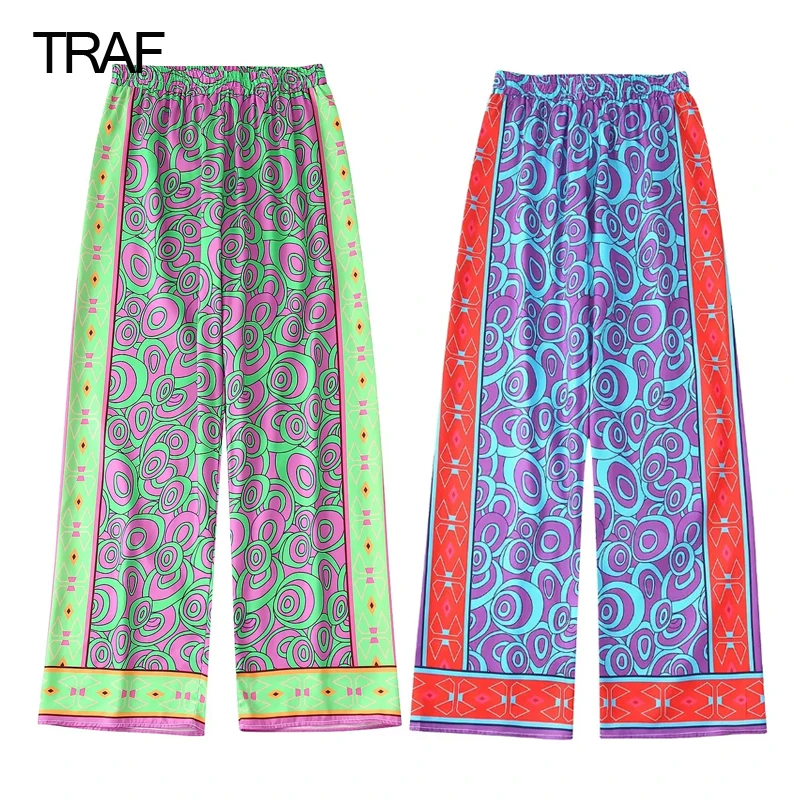 

TRAF Women's 2 Colours Printed Pant High Waisted Wide Leg Pants For Women Stylish 2022 Summer Vintage Women's Elegant Pant Suits