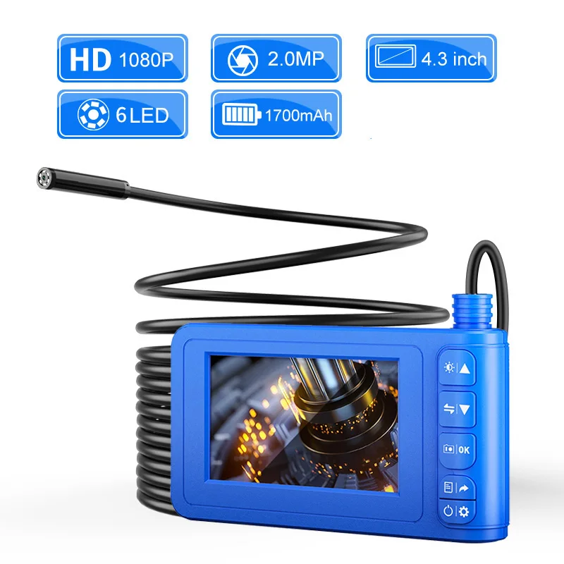 

5.5mm Industrial Endoscope Digital Borescope Sewer Camera IP67 Waterproof 4.3 Inch LCD Screen HD Snake Camera with 6 LED