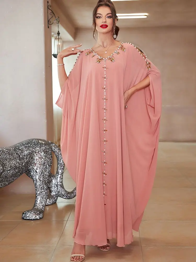 Рамадан ИД Мубарак розовый Кафтан Дубай абайя Турция Ислам Мусульманское Модное Длинное скромное платье Abayas для женщин женское платье
