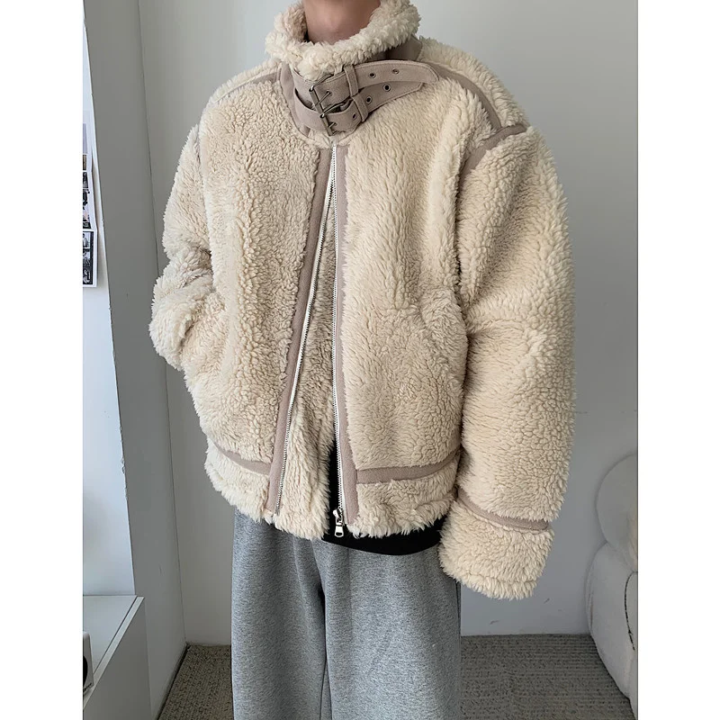 Winter Jacket Men Warm Fashion Apricot Black Casual Thicken Lamb Wool Jackets Mens Korean Loose Thick Short Coat Mens Clothes