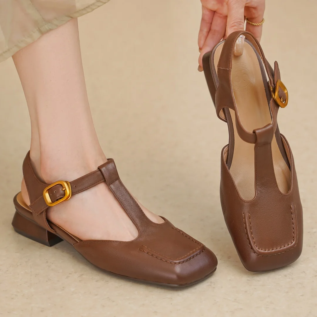 Женская летняя обувь размера плюс 34-42 из коровьей кожи с Т-образным ремешком