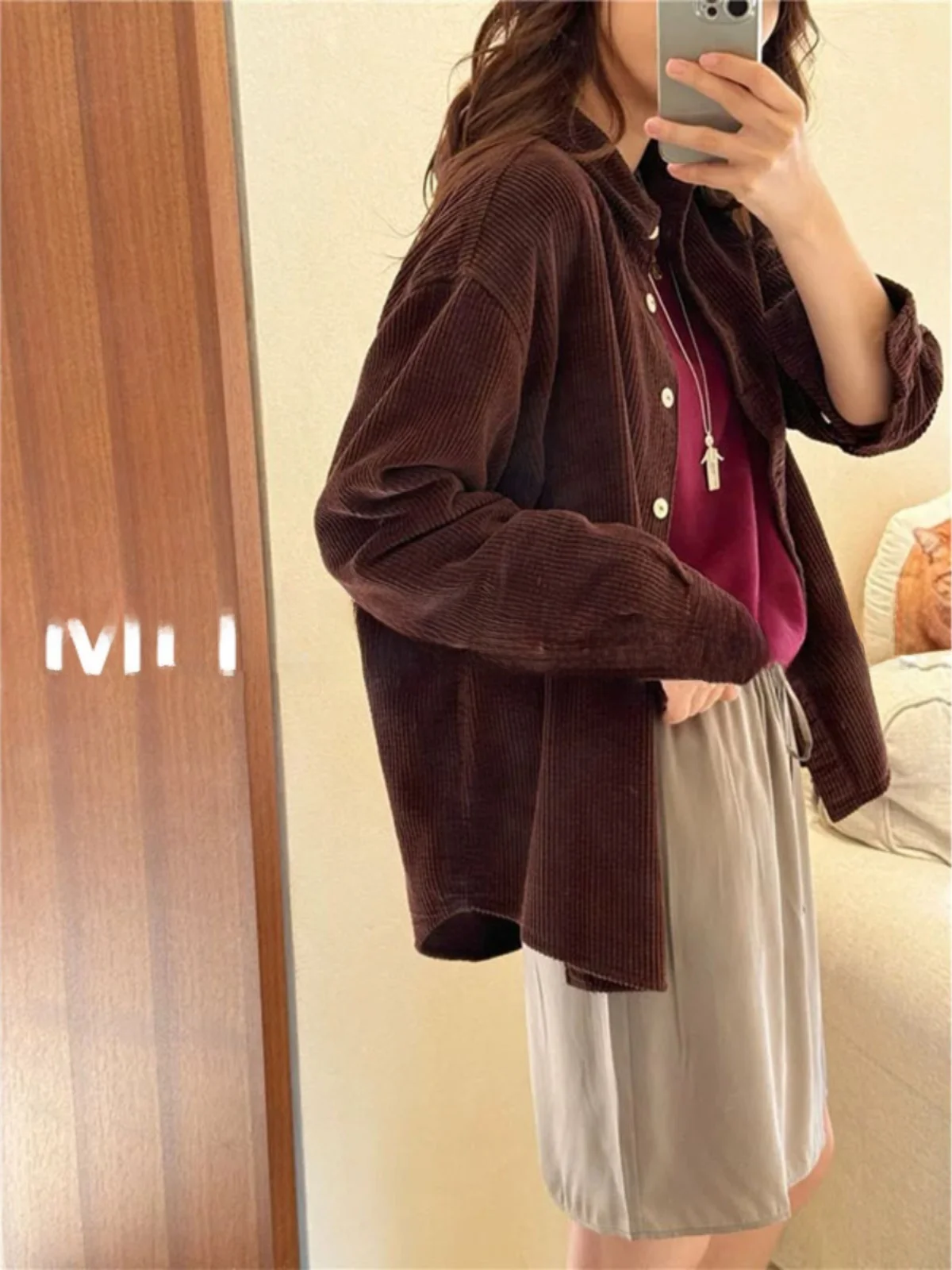 American Casual 24 Autumn and Winter Retro Corduroy Classic Curved Hem Long sleeve Shirts