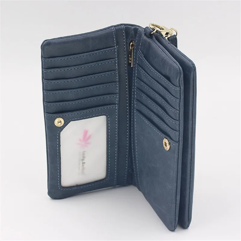 Wallets for Women Dull Polish Leather Wallet Double Zipper Day Clutch Purse Wristlet Portefeuille Handbags Carteras Para Mujer